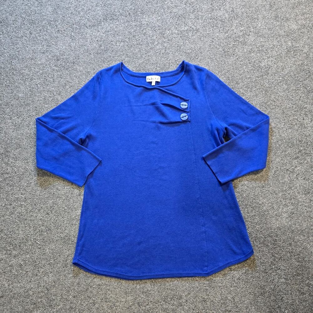 Habitat Sweater Top Womens Medium Blue Knit Buttons Long Sleeve Casual Career